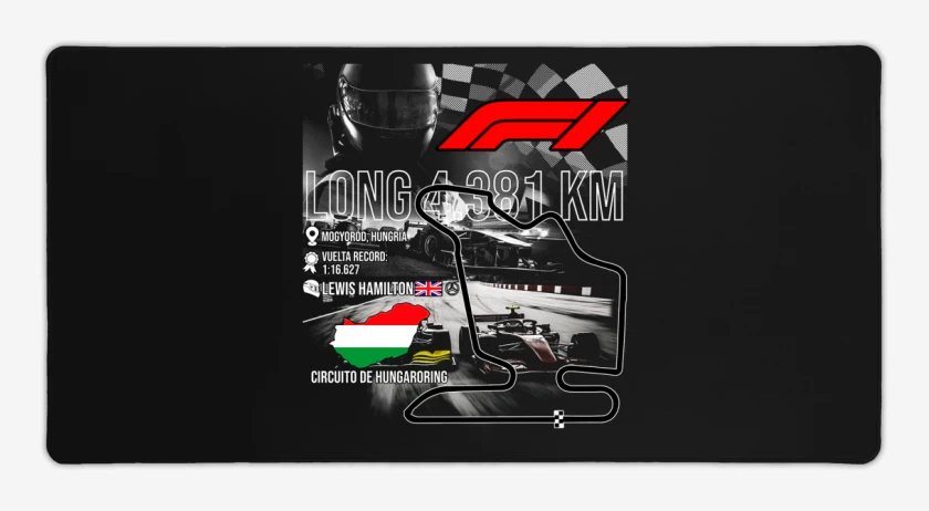 Mouse pad Gamer Negro de F1 Circuito de Hungaroring