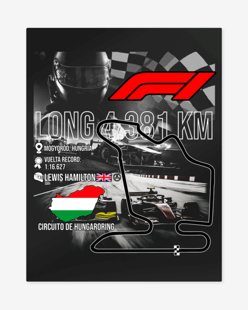 Print metalico Negro de F1 Circuito de Hungaroring