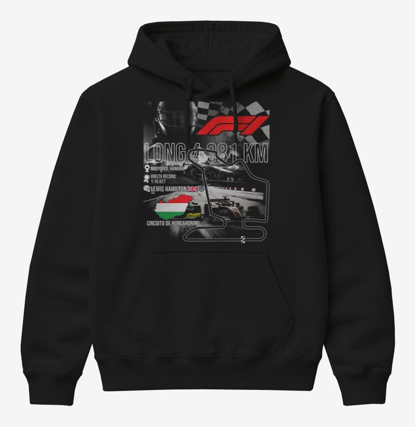 Poleron Canguro básico Negro de F1 Circuito de Hungaroring