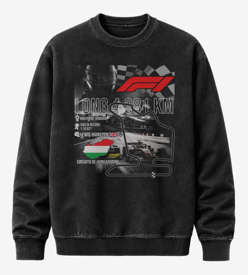 Poleron Polo Acid Wash Negro de F1 Circuito de Hungaroring