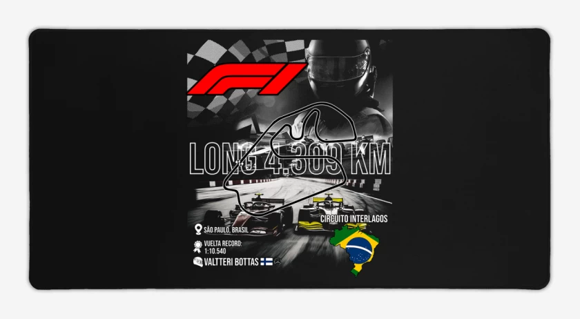 Mouse pad Gamer Negro de F1 Circuito de Interlagos