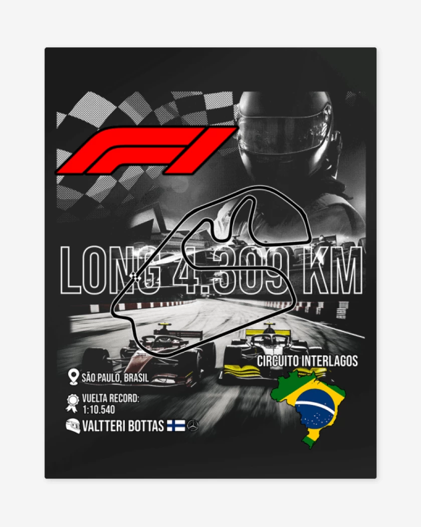 Print metalico Negro de F1 Circuito de Interlagos