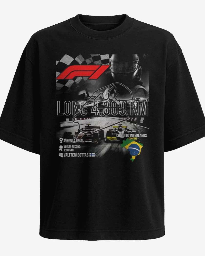 Polera Oversize Negro de F1 Circuito de Interlagos
