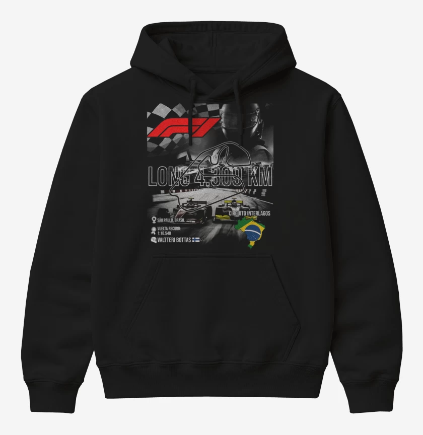 Poleron Canguro básico Negro de F1 Circuito de Interlagos