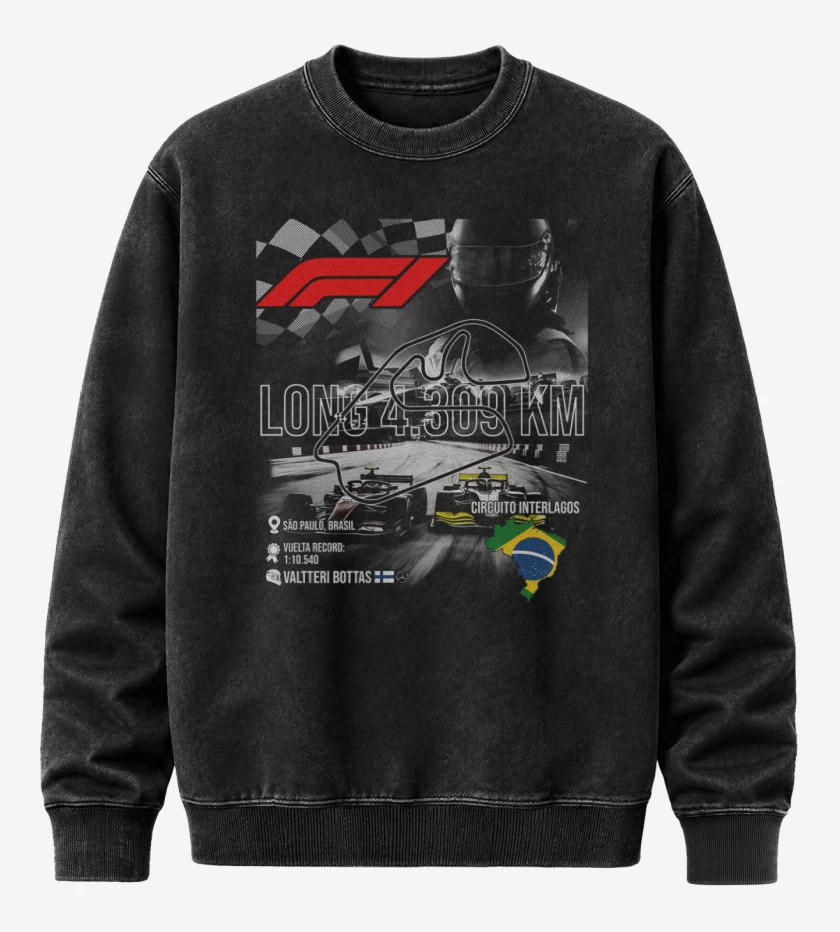Poleron Polo Acid Wash Negro de F1 Circuito de Interlagos
