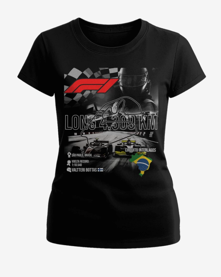 Polera de Mujer Negro de F1 Circuito de Interlagos