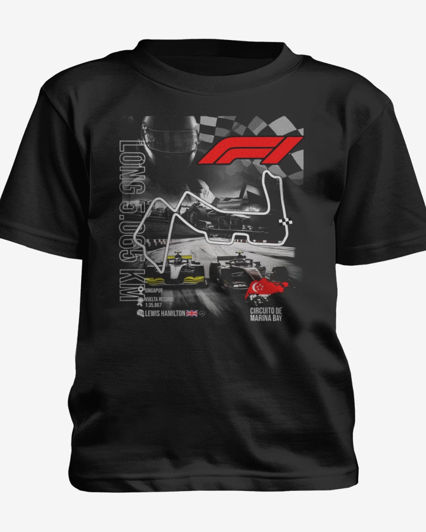 Polera de niño Negro de F1 Circuito de Marina Bay