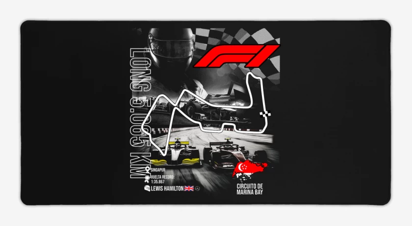 Mouse pad Gamer Negro de F1 Circuito de Marina Bay