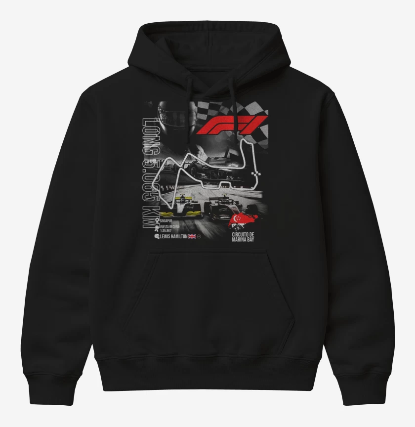 Poleron Canguro básico Negro de F1 Circuito de Marina Bay