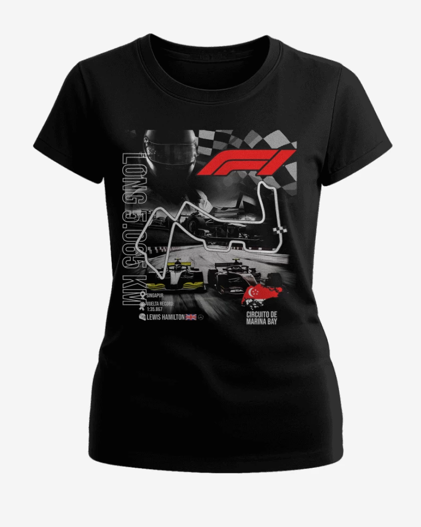 Polera de Mujer Negro de F1 Circuito de Marina Bay