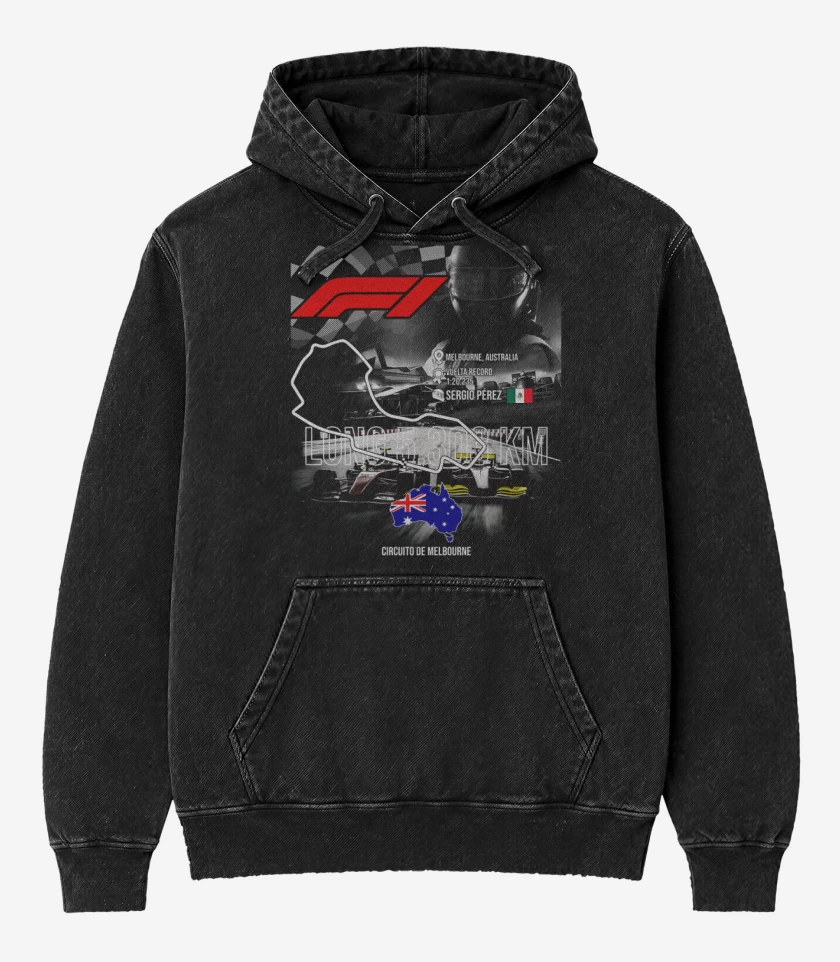 Poleron Canguro Acid Wash Negro de F1 Circuito de Melbourne 