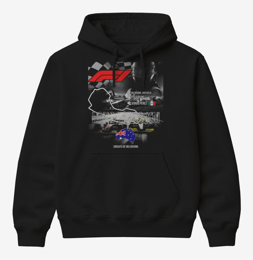 Poleron Canguro básico Negro de F1 Circuito de Melbourne 