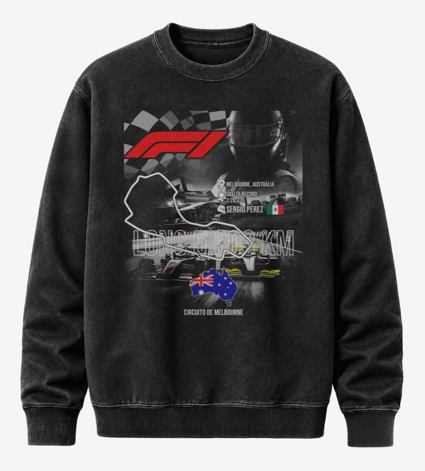 Poleron Polo Acid Wash Negro de F1 Circuito de Melbourne 