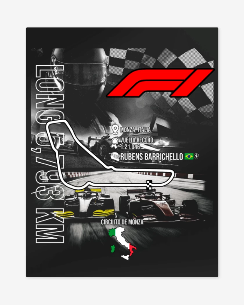 Print metalico Negro de F1 Circuito de Monza 