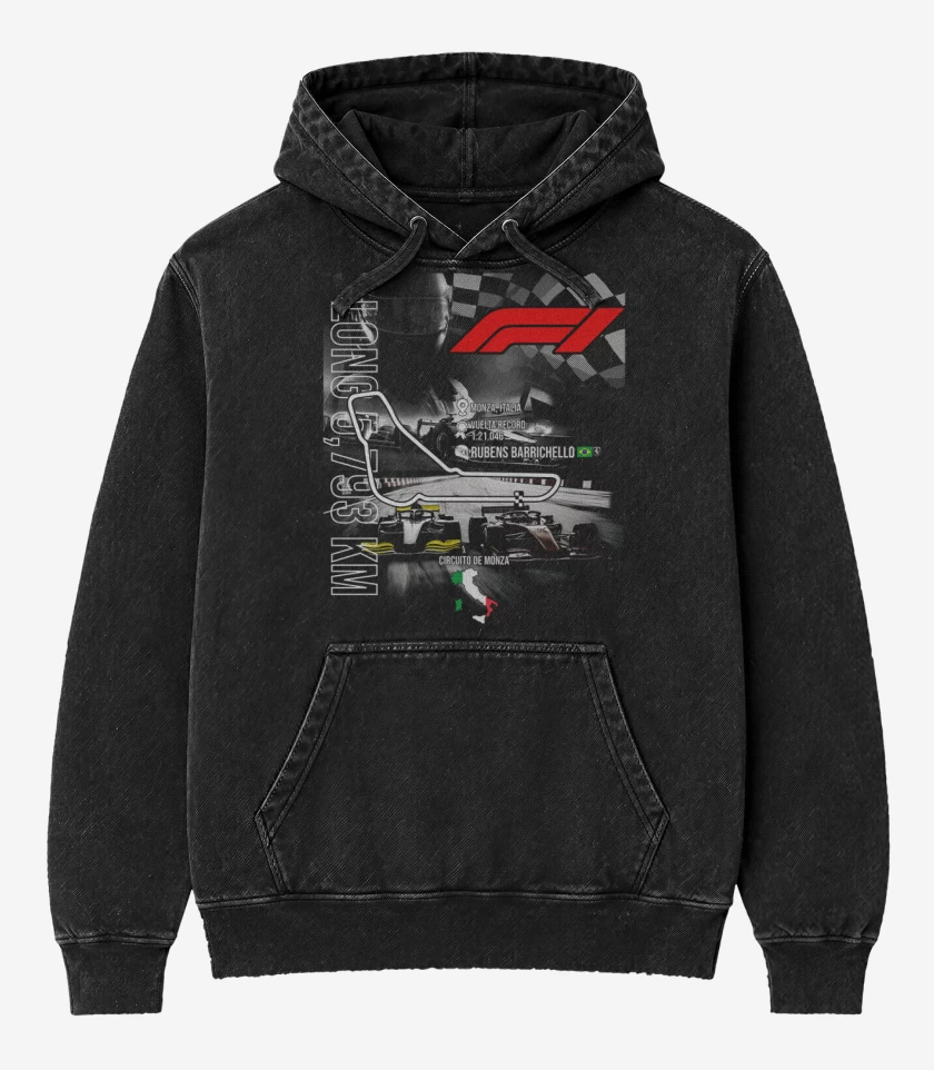 Poleron Canguro Acid Wash Negro de F1 Circuito de Monza 
