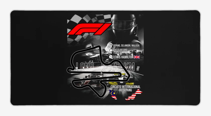 Mouse pad Gamer Negro de F1 Circuito de Sepang