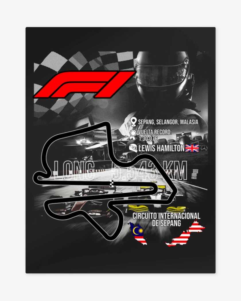 Print metalico Negro de F1 Circuito de Sepang