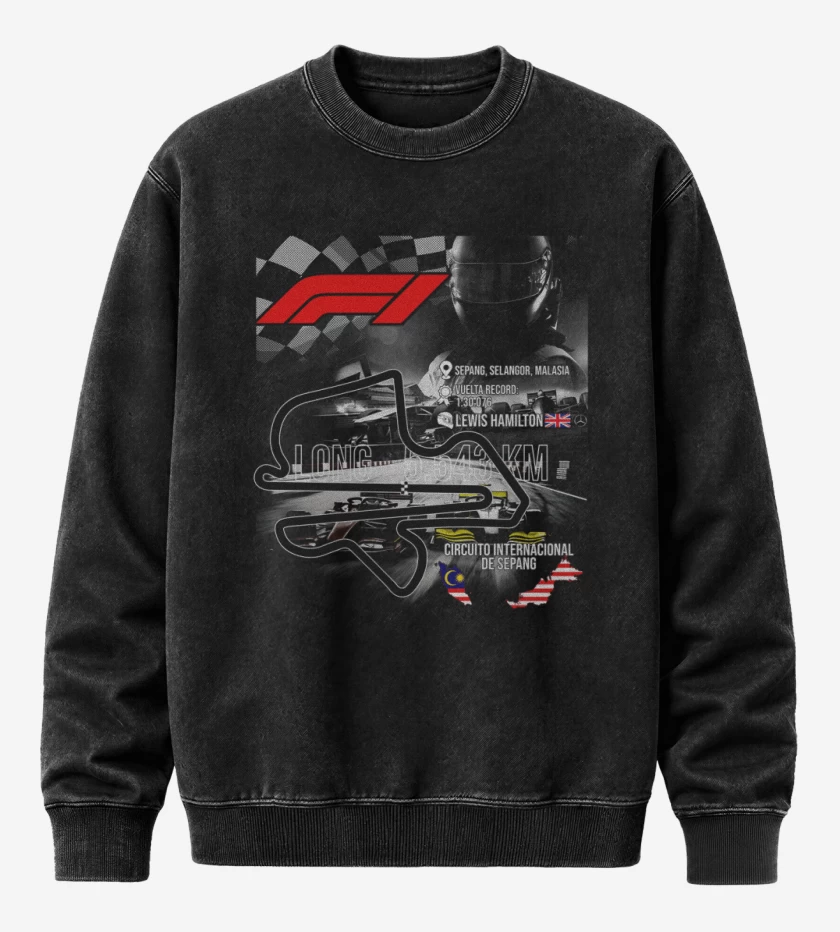 Poleron Polo Acid Wash Negro de F1 Circuito de Sepang