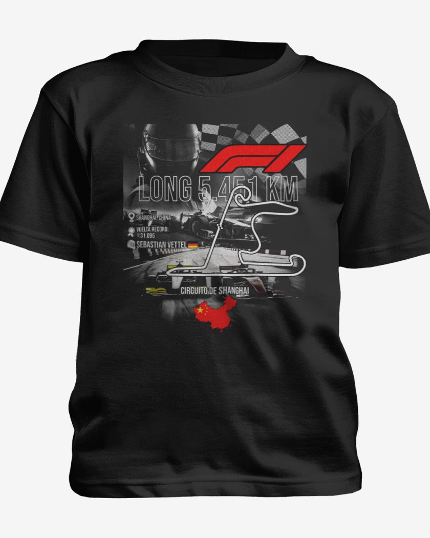 Polera de niño Negro de F1 Circuito de Shanghai