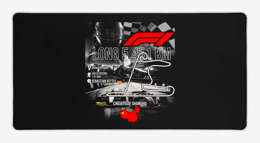 Mouse pad Gamer Negro de F1 Circuito de Shanghai
