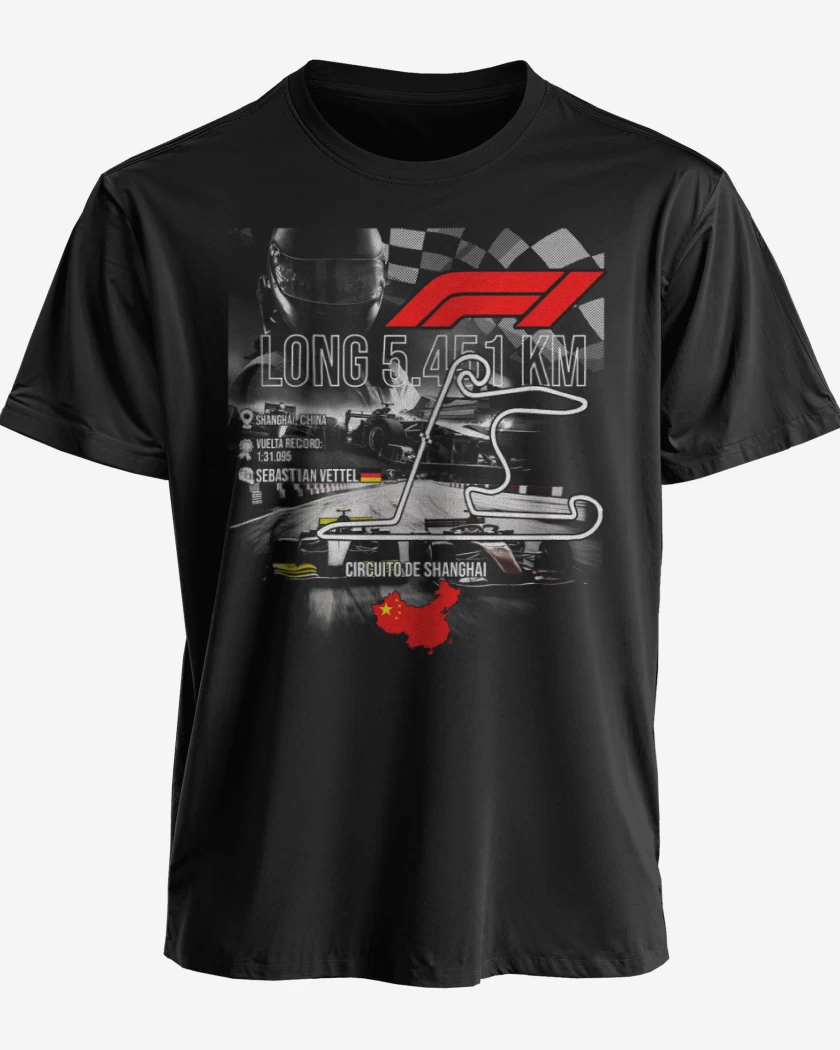 Polera premium Negro de F1 Circuito de Shanghai
