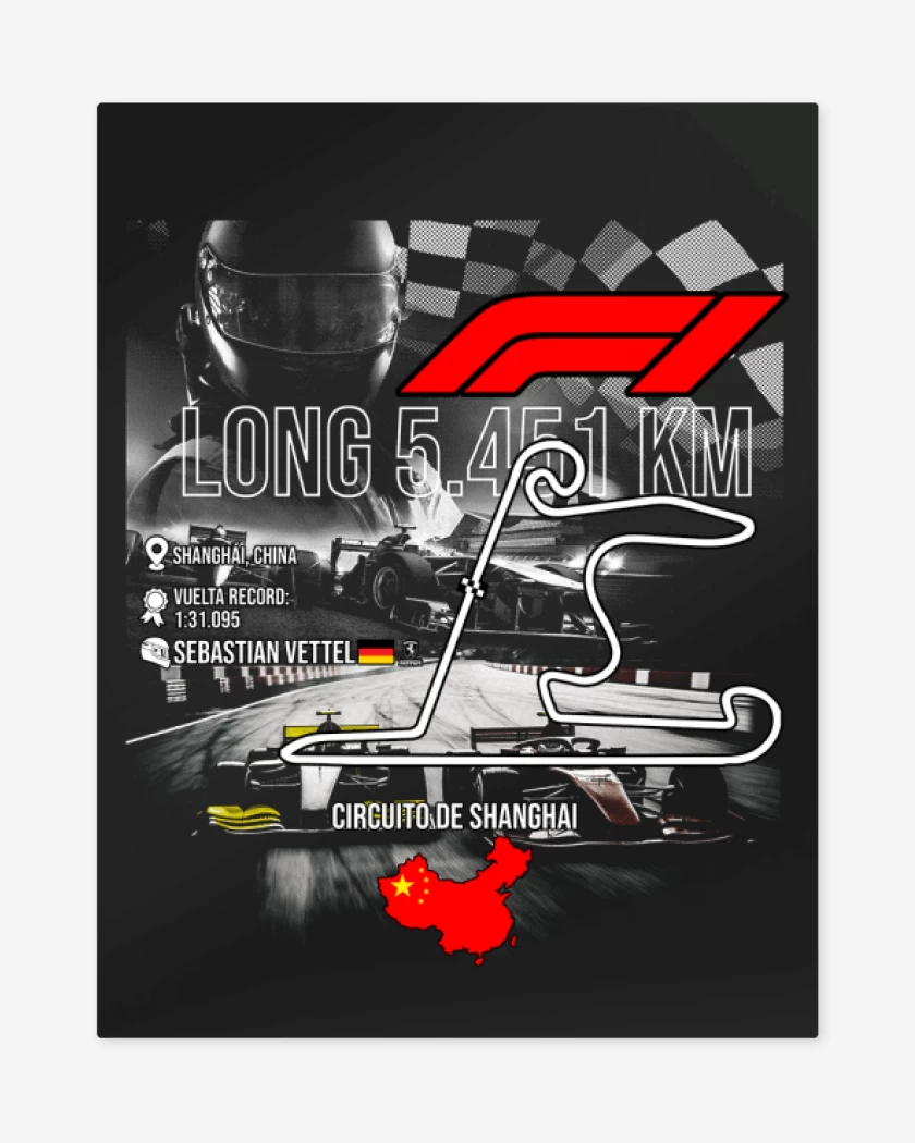 Print metalico Negro de F1 Circuito de Shanghai