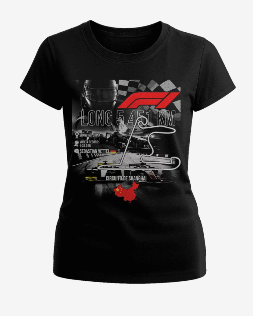 Polera de Mujer Negro de F1 Circuito de Shanghai