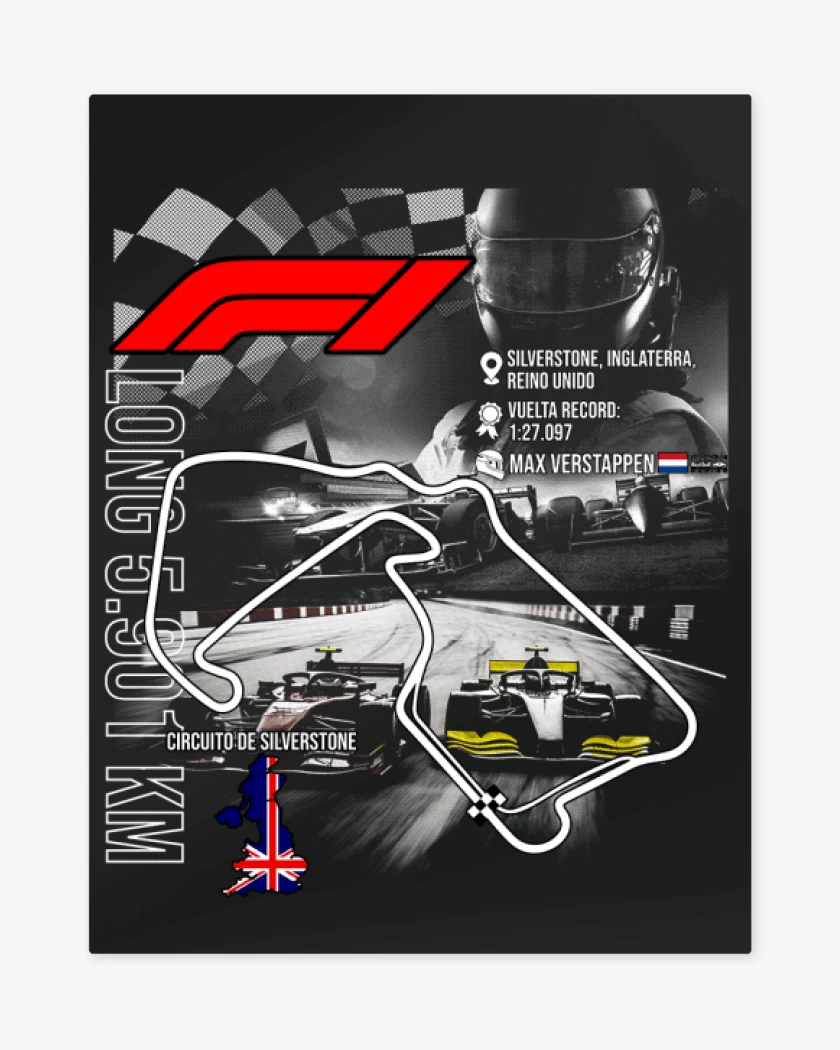 Print metalico Negro de F1 Circuito de Silverstone