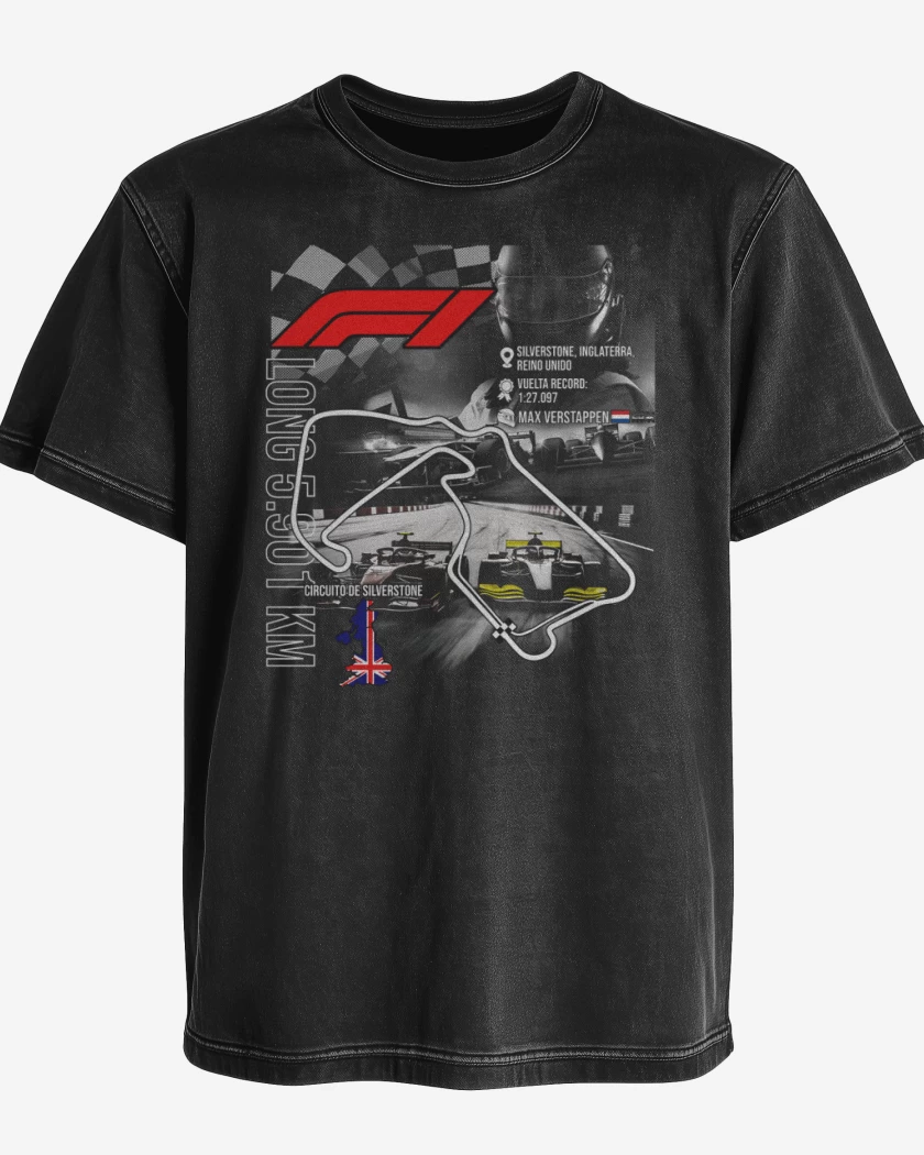 Polera desgastada Negro de F1 Circuito de Silverstone