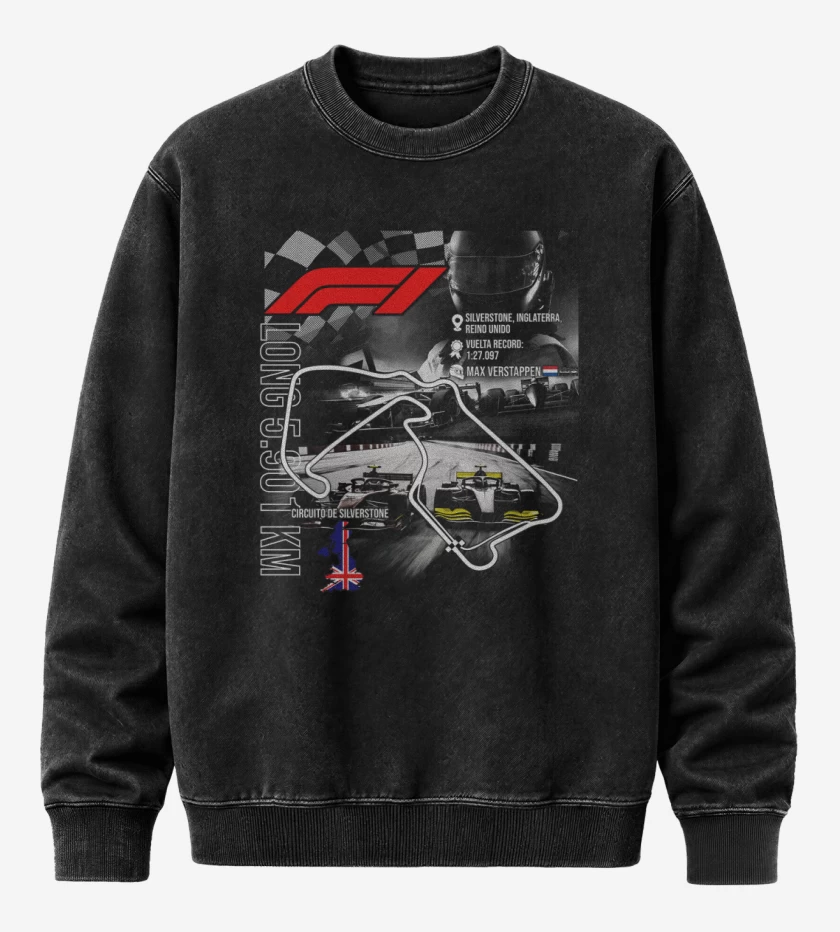 Poleron Polo Acid Wash Negro de F1 Circuito de Silverstone