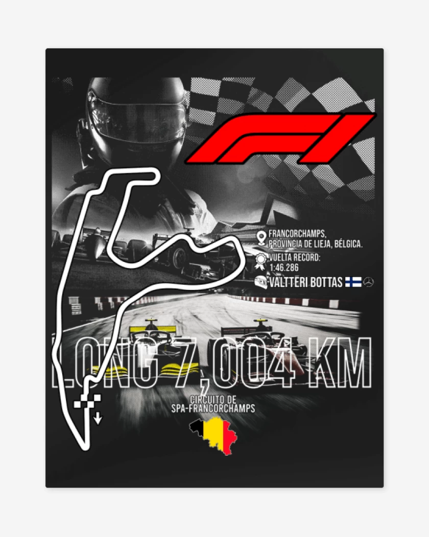 Print metalico Negro de F1 Circuito de Spa-Francorchamps