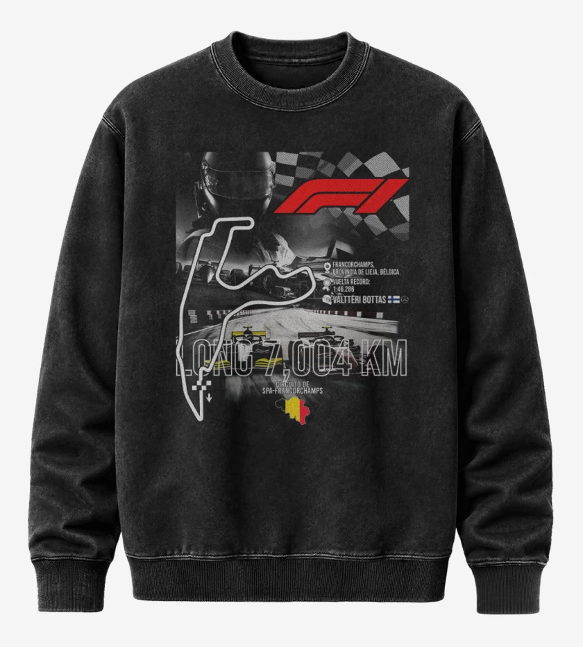 Poleron Polo Acid Wash Negro de F1 Circuito de Spa-Francorchamps