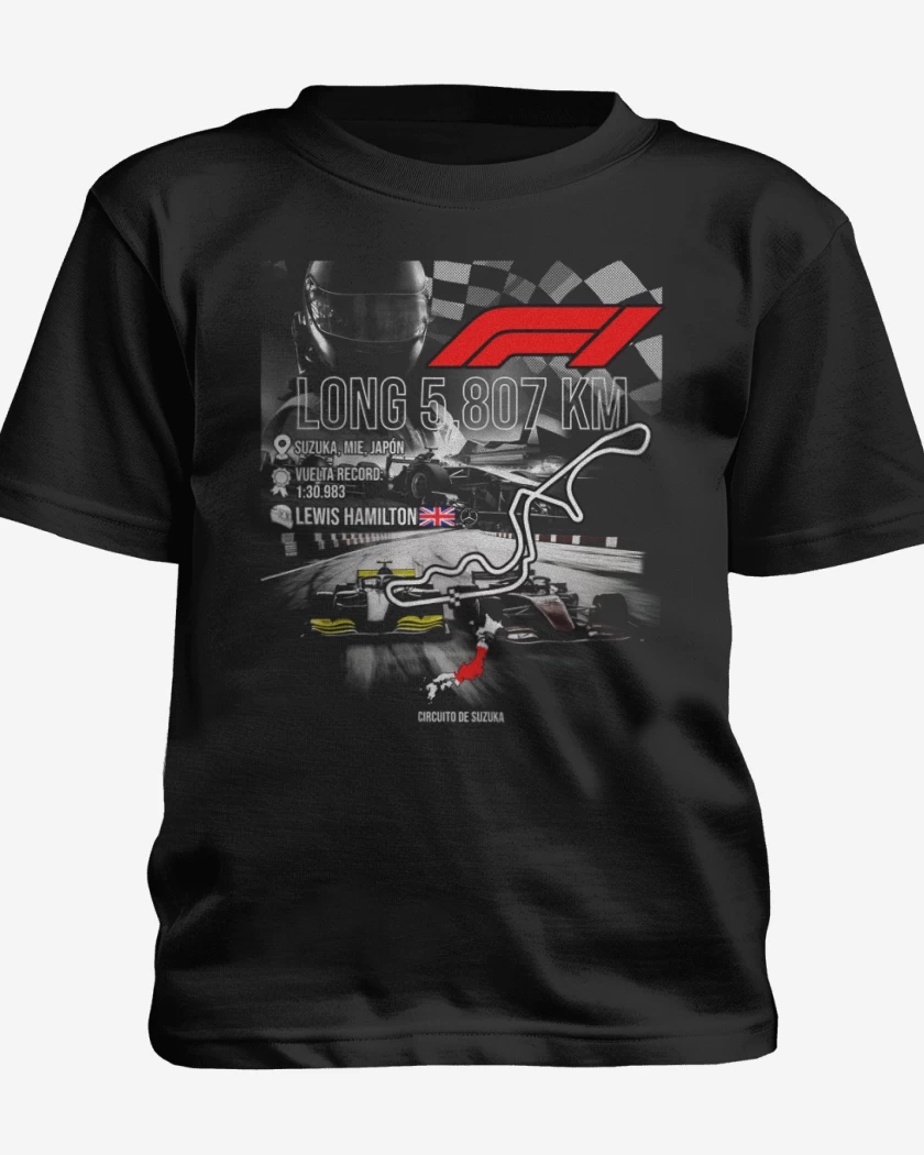 Polera de niño Negro de F1 Circuito de Suzuka