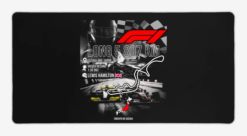 Mouse pad Gamer Negro de F1 Circuito de Suzuka