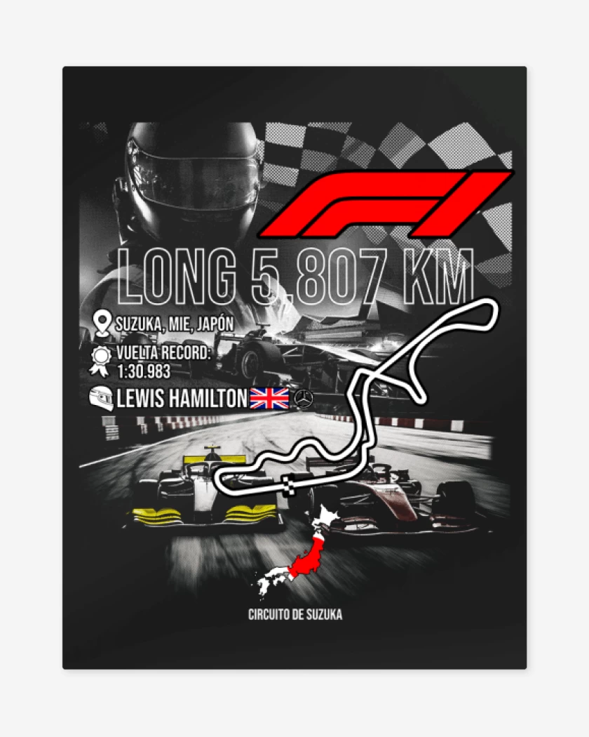 Print metalico Negro de F1 Circuito de Suzuka