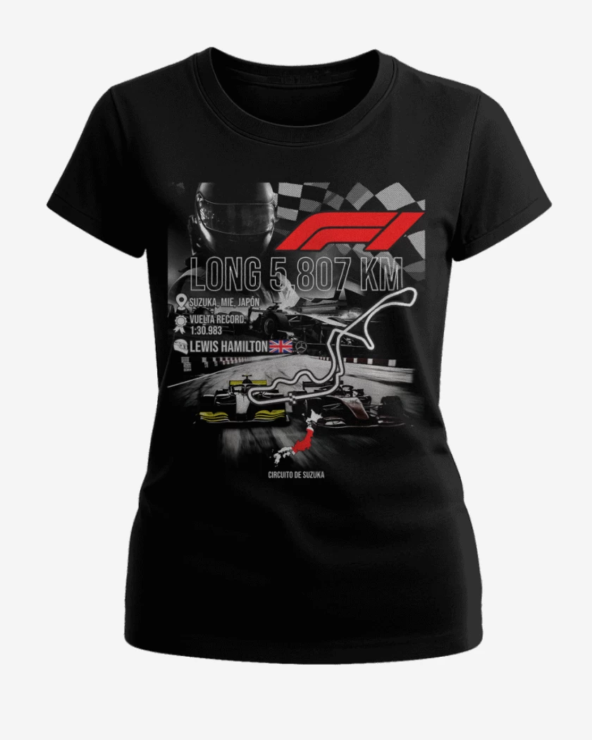 Polera de Mujer Negro de F1 Circuito de Suzuka