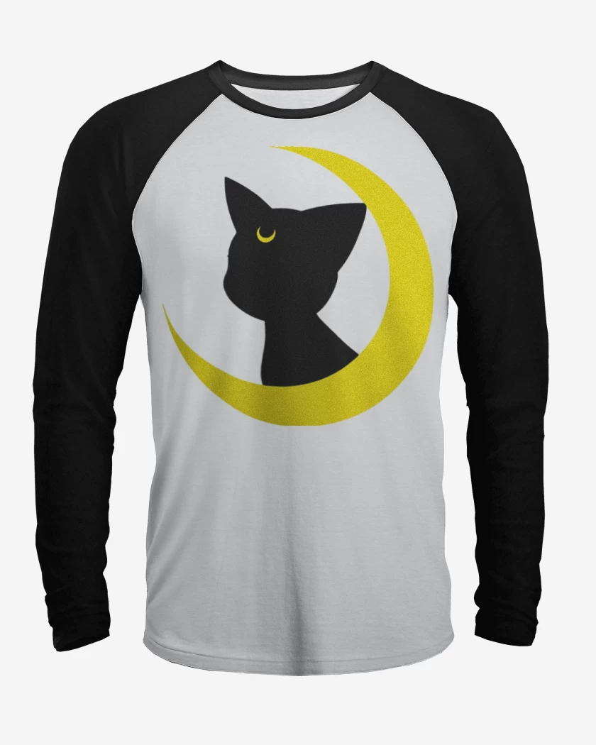 Polera Raglan Blanco / Negro de Luna gato