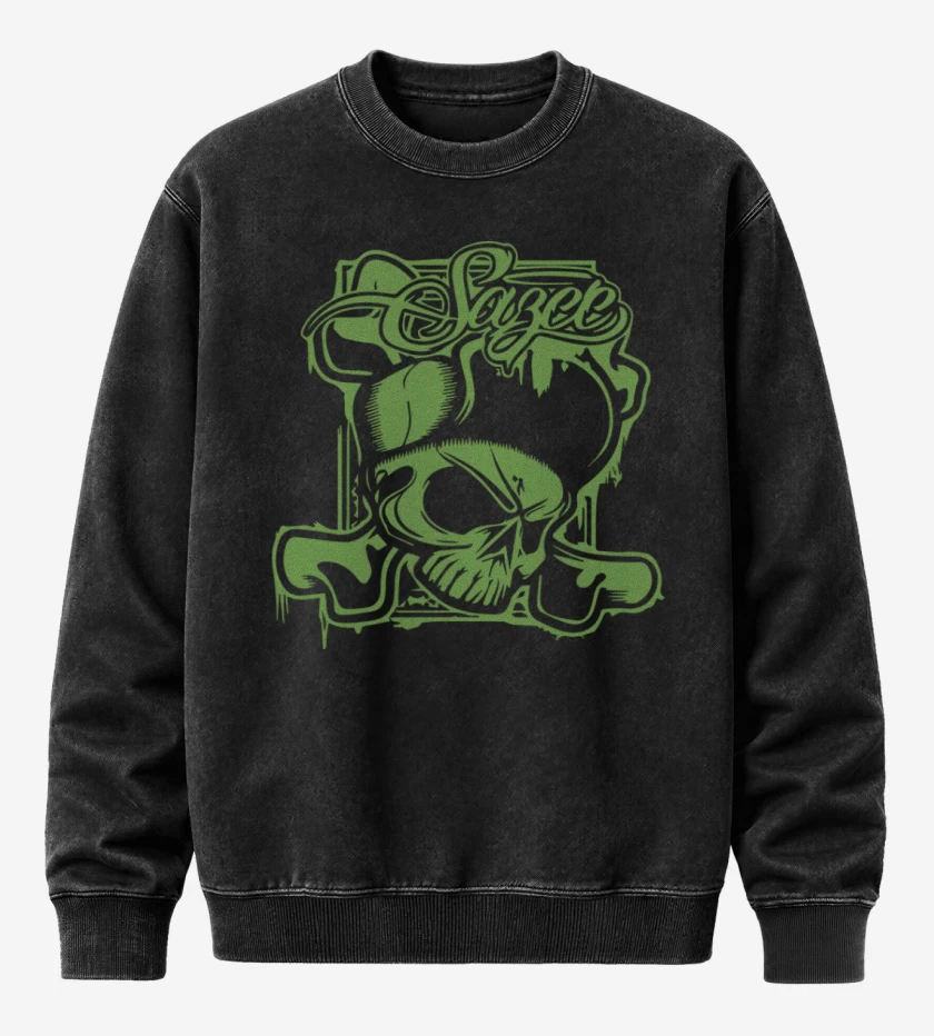 Poleron Polo Acid Wash Negro de Skull and bones