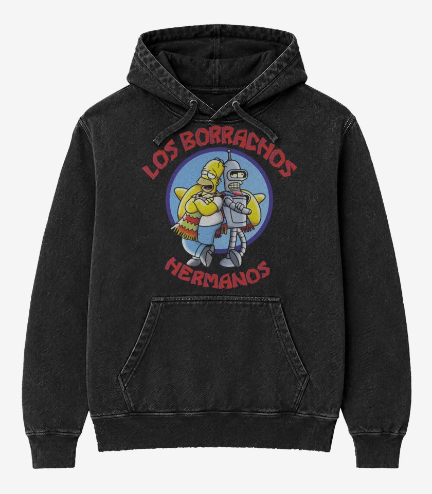 Poleron Canguro Acid Wash Negro de Borrachos Hermanos