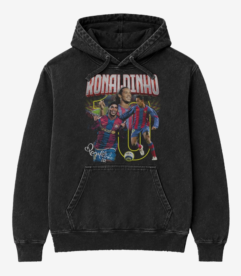 Poleron Canguro Acid Wash Negro de Ronaldinho