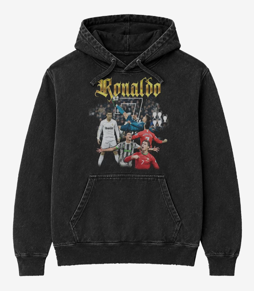 Poleron Canguro Acid Wash Negro de Cr7