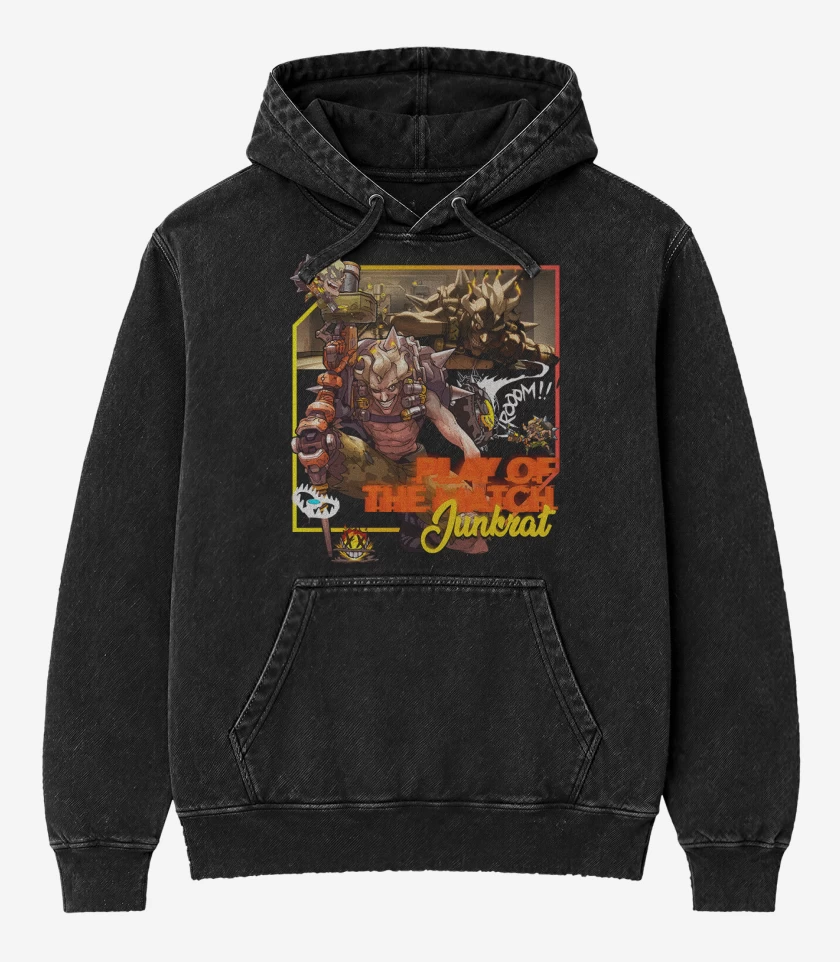 Poleron Canguro Acid Wash Negro de Play of the match Junkrat