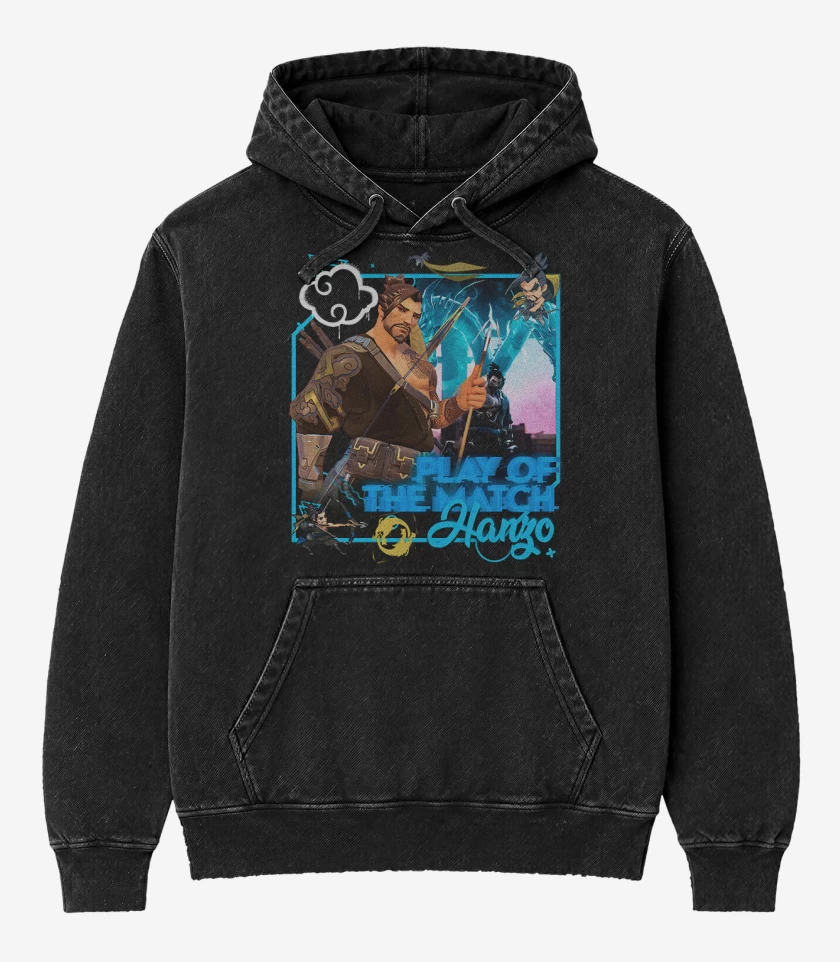 Poleron Canguro Acid Wash Negro de Play of the match hanzo