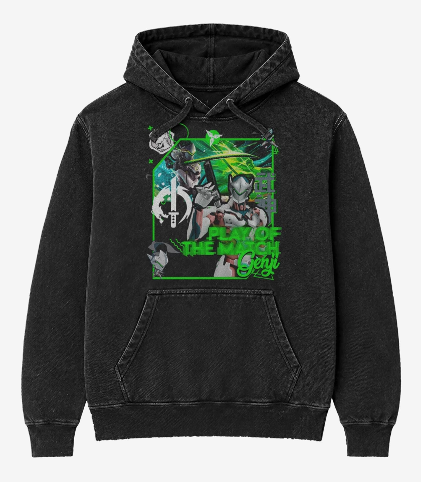 Poleron Canguro Acid Wash Negro de Play of the match Genji