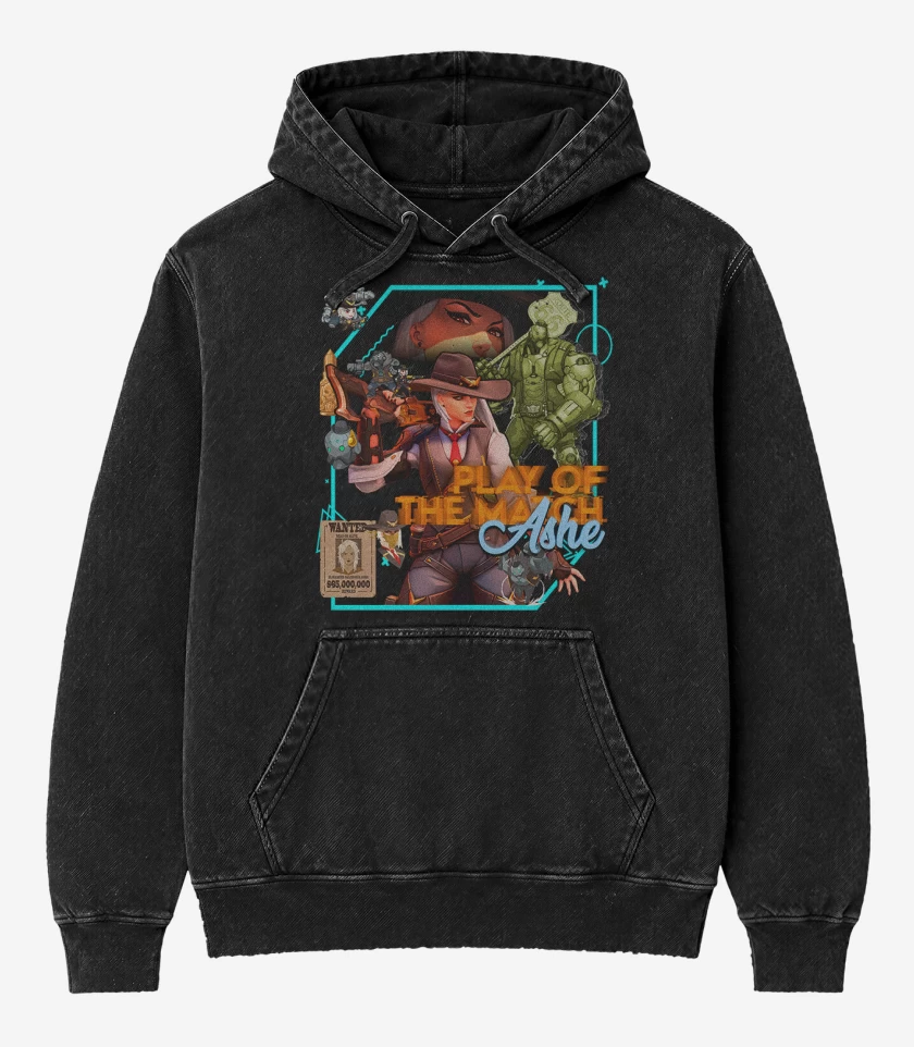 Poleron Canguro Acid Wash Negro de Play of the match Ashe