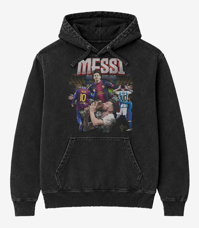 Poleron Canguro Acid Wash Negro de Messi 