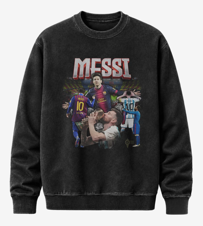 Poleron Polo Acid Wash Negro de Messi 