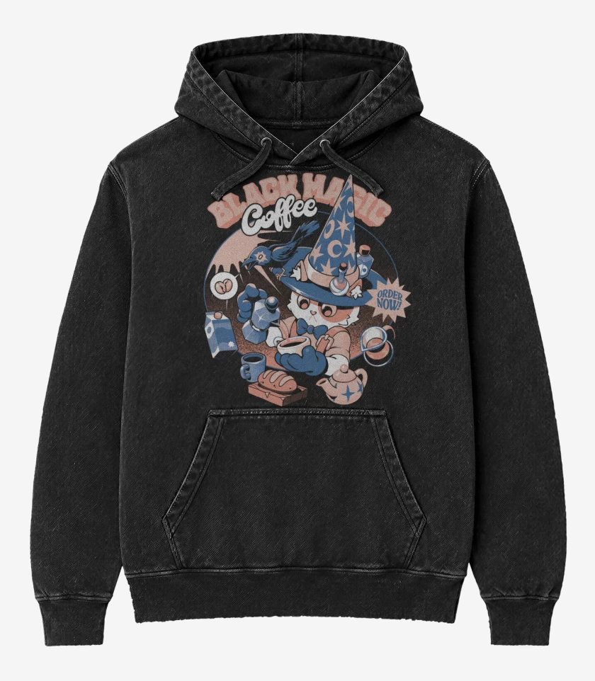 Poleron Canguro Acid Wash Negro de Black Magic Coffee