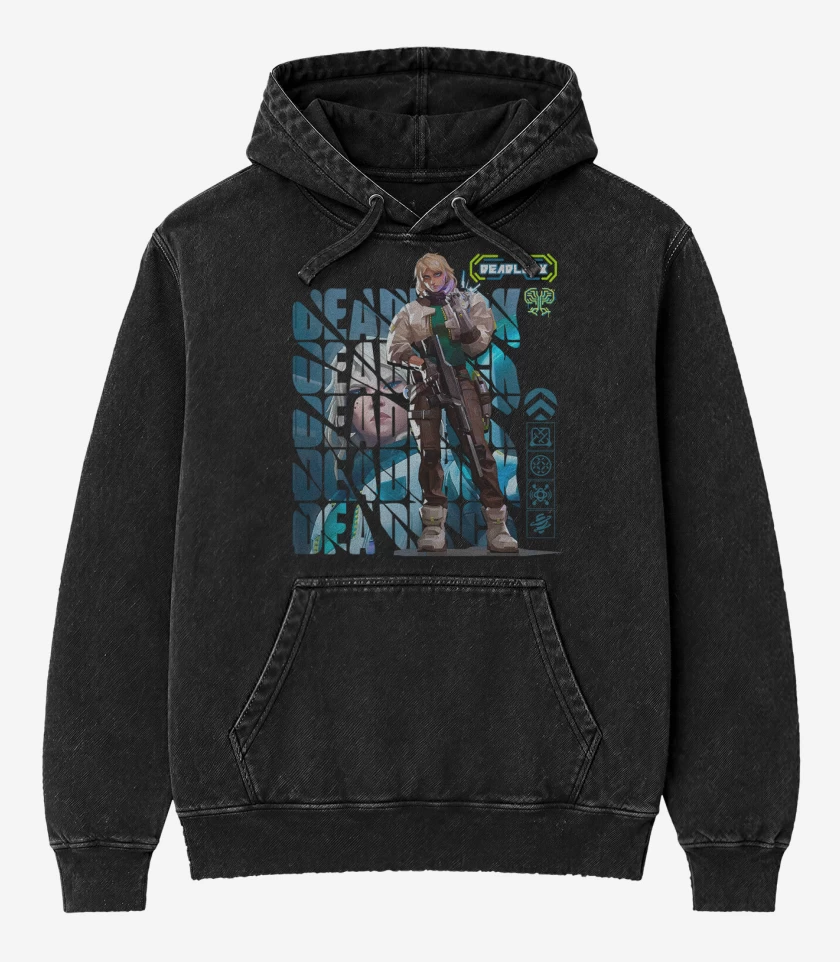 Poleron Canguro Acid Wash Negro de Deadlock