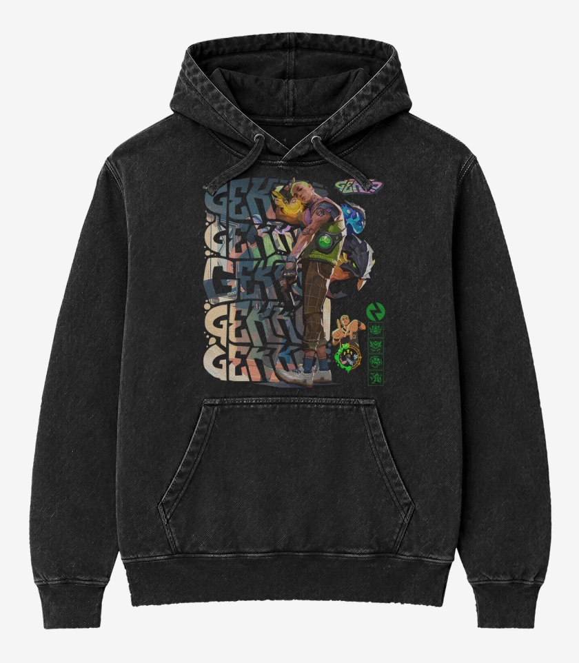 Poleron Canguro Acid Wash Negro de Gekko